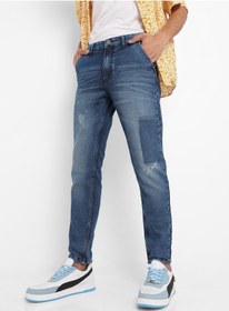 تصویر جین مردانه آبی با طرح فرسوده برند campus sutra Men's Blue Distressed Patterned Denim Jeans