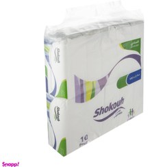 تصویر دستمال کاغذی شکوه (Shokouh) مدل strong & softness فلکسی 100برگ بسته 10 عددی 