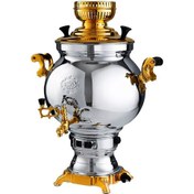 تصویر سماور گازی عالی نسب مدل سهند نفیس طلایی Alinasab Sahand Nafis gold Gaslight Samovar 8 Liter