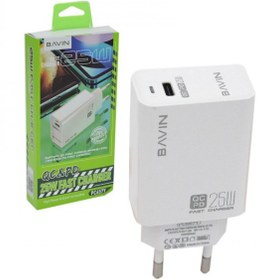 تصویر شارژر دیواری فست شارژ باوین Bavin PC657Y 25W QC3.0 PD Fast Charger Adapter EU توان 25 وات 