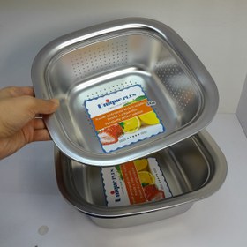 تصویر آبکش و لگن مربع استیل یونیک 