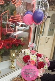 تصویر دسته گل و کیک تولد با تم تولد کودک یک ساله پسر 