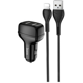 تصویر شارژر فندکی 12 وات هوکو مدل Z36 به همراه کابل لایتنینگ HOCO Z36 Leader dual USB port car charger 2.4A set with 1m cable for Lightning