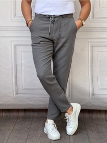 تصویر شلوار کتان مشکی مردانه با طراحی مدرن و بند دار برند cool tarz Cool Style Men's Grey Musli Laced Linen Trousers