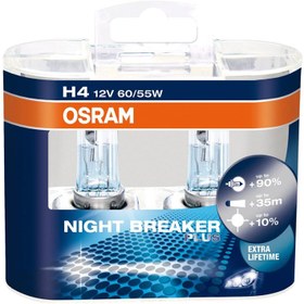 تصویر لامپ هالوژن گازی H4 مدل نایت بریکر پلاس NBP 90% اسرام – Osram 90%+ Osram H4 Night Breaker Plus