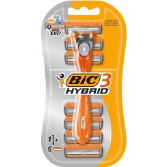 تصویر تیغ خود تراش بیک هایبرید آلمان حاوی عصاره آلوورائه حاوی ویتامین E مناسب آقایان جنس تیتانیوم ضد حساسیت اصلاح روان دارای 6 یدک تیغ 3 لبه ضد زنگ محصول آلمان