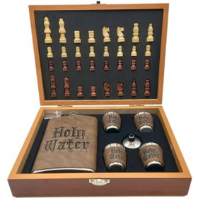 تصویر قمقمه جیبی،هیپ فلاسک۴شات و جعبه چوبی شطرنج مدل آب مقدس 270cc کد a560549 
