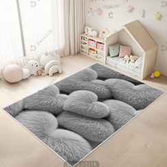 تصویر فرش اتاق نوجوان فانتزی طرح قلبی پشمی رنگ طوسی DC-1514 