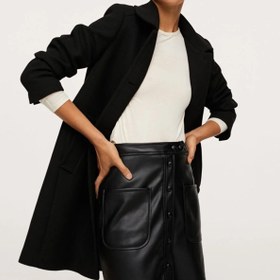 تصویر پالتو پشمی دکمه دار برند مانگو ا MANGO Women's Black Button-Down Wool Coat MANGO Women's Black Button-Down Wool Coat