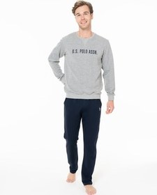 تصویر ست پیژامه مردانه یقه دوچرخه مردان آستین راحت تایر خاکستری .18I93U4 U.S. Polo Assn. 