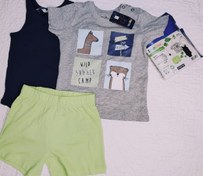 تصویر ست 3 تکه لباس نوزادی پسرانه (سبز و طوسی ) 