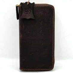 تصویر کیف پول دو زیپ قهوه ای کریزی هورس 