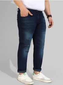 تصویر جین مردانه کلاسیک آبی تیره با فیت معمولی برند instafab plus Men's Classic Blue Dark-Washed Regular Fit Denim Jeans