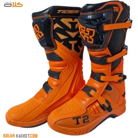 تصویر بوت موتور سواری کراسی تایگر مدل T2 رنگ نارنجی Crossy Tiger T2 motorcycle boots, orange color