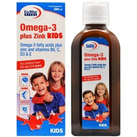 تصویر شربت امگا 3 پلاس زینک کیدز یوروویتال 200 میلی لیتر Eurhovital Omega 3 Plus Zink Kids Syrup 200 ml