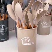 تصویر سرویس کفگیر ملاقه سیلیکونی دسته بامبو۱۲پارچه 