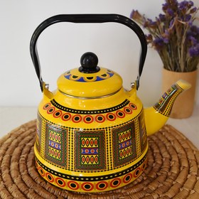 تصویر کتری لعابی طرحدار - زرد Enamel Kettle