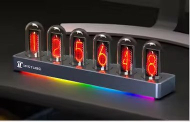 تصویر ساعت رومیزی الکس میکر مدل IPS Tube بدنه آلومینیوم با نور RGB 