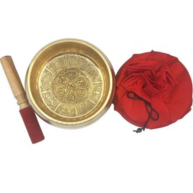 تصویر کاسه تبتی پنج بودا طلایی قطر 14 سانتیمتر 