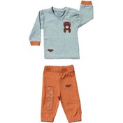 تصویر آستین بلند و شلوار به آوران طرح فندی سایز نوزادی تا ۳ سال 