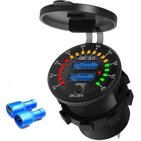 تصویر شارژر USB خودرویی روپنلی دوخروجی فست شارژ QC3.0 با کلید ON/OFF و نشانگر ولتاژ 