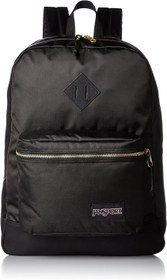 تصویر کوله پشتی JanSport Super FX - پکیج مرسوم ، مد روز با یک سطح منحصر به فرد با بافت JanSport Super FX Backpack - Trendy School Pack With A Unique Textured Surface Black/Gold