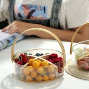 تصویر تنقلات‌خوری پیرکس ۴ خانه وارداتی | پیرکس آنتی‌شوک و دسته بامبو اصل Imported 4-Compartment Glass Snack Bowl | Anti-Shock Glass with Bamboo Divider