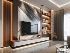 تصویر میز تلویزیون طرح سنگ و چوب 