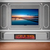 تصویر میز تلویزیون دیواری شومینه ای MDF 