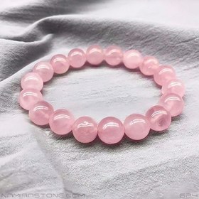 تصویر دستبند رزکوارتز گرد Rose Quartz سنگ طبیعی اصل 