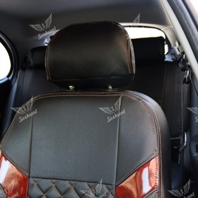 تصویر روکش صندلی خودرو سوشیانت، مناسب ساینا و تیبا، تمام چرم، خرجکار طرح چوب 