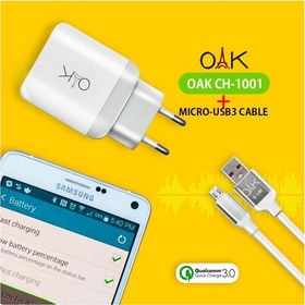 تصویر شارژر اوآک مدل CH-1001 به همراه کابل تبدیل microUSB 