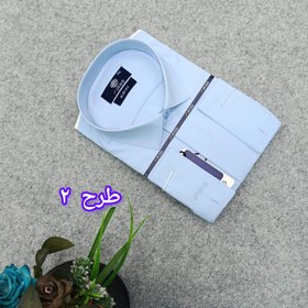 تصویر پیراهن ساده تک رنگ پارچه دوشین مردانه قواره کلاسیک _ استین بلند 