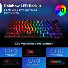 تصویر Baytion Mechanical Gaming Keyboard, 82 Keys 75% Compact Gaming Keyboard with Rainbow LED Backlit Wired Anti-Ghosting Mechanical Keyboard with Knob for Windows and Mac, White(Red Switches 