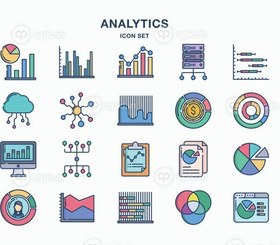 تصویر مجموعه آیکون نمودار و تجزیه و تحلیل داده ها را دانلود کنید 