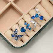 تصویر انگشتر جواهری پینترستی نگین آبی (وال، پاپیون، قلب و پروانه) 