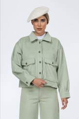 تصویر کت فوتر نیم تنه سبز مغز پسته‌ای شاین دار green pistachio Short Overcoat