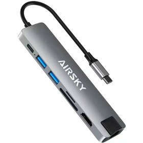تصویر هاب AIRSKY HC-13LC Type-C To TYPE-C/USB3.0/HDMI/LAN/MMC Ifortech HC-13LC Type-C To USB2.0/USB3.0/HDMI/RJ45/SD/Micro SD/Type-C PD Hub