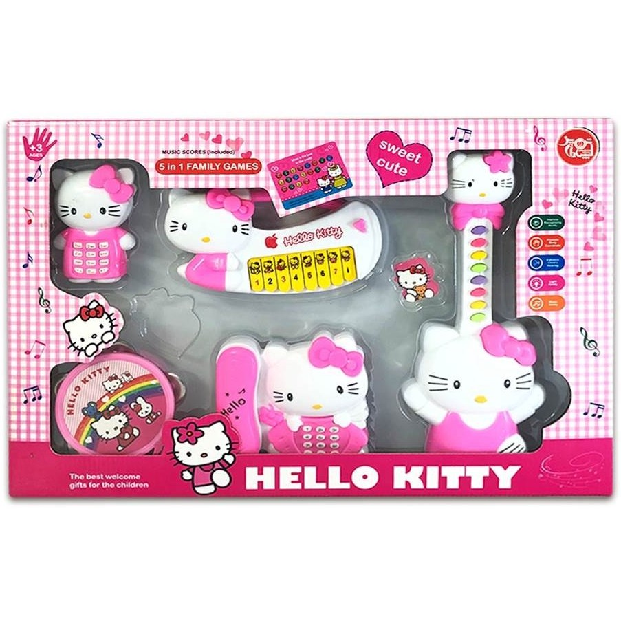 خرید و قیمت ست موزیکال کودک 5 تکه گیتار،تلفن،ارگ،موبایل و جغجغه کیتی Hello  Kitty | ترب