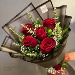 تصویر دسته گل طبیعی رز هلندی قرمز کد ۱۰۰۳ 