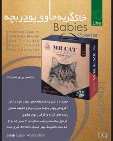 تصویر خاک گربه حاوی پودر بچه مستر کت 10 لیتری Mr Cat Babies 