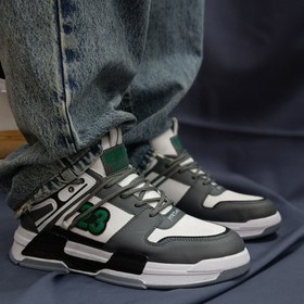 تصویر کفش اسپرت جردن ۲۳ مردانه رنگ سفید مشکی طوسی سبز 
