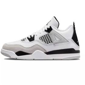 تصویر کتونی بچه گانه نایک ایر جردن ۴ میلیتاری سفید طوسی Nike air jordan 4 