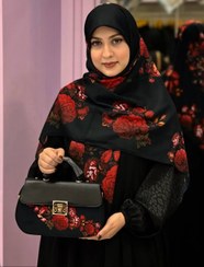 تصویر ست کیف و روسری زنانه رنگ مشکی طرح گل و مرغ شیک و خاص کد mo138 