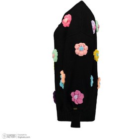 تصویر ژاکت زنانه گره استایل مدل گل‌دار بابونه رنگ مشکی 