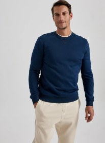 تصویر سویشرت نخی معمولی Fit Crew Neck T3777az23au برند Defacto ( دفکتو ) به رنگ آبی سرمه ای در دسته سویشرت و هودی زنانه 