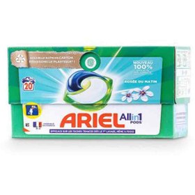 تصویر قرص ماشین لباسشویی ایتالیایی آریل Ariel Pods Morning Dew با رایحه شبنم صبحگاهی بسته 20 عددی 