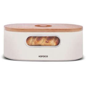 تصویر ظرف نان و تخته برش کاراجا مدل Stream رنگ کرم 