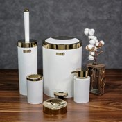 تصویر سرویس دستشویی پنج پارچه سفید طلایی بتیس مدل شاین ا Betis bathroom set Betis bathroom set