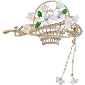 تصویر گیره مو زنانه مدل چفتی سبد گل آویزدار کد brg 4207 